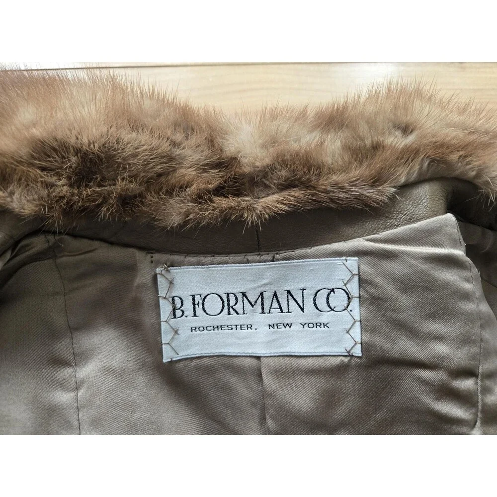 Vintage brown leather and genuine mink fur‎ button-up coat - womens M-L